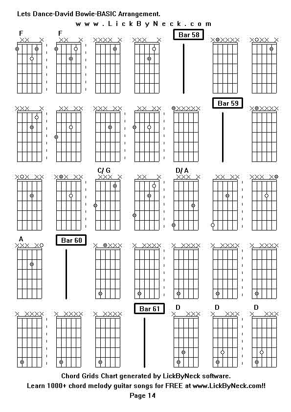 Chord Grids Chart of chord melody fingerstyle guitar song-Lets Dance-David Bowie-BASIC Arrangement,generated by LickByNeck software.